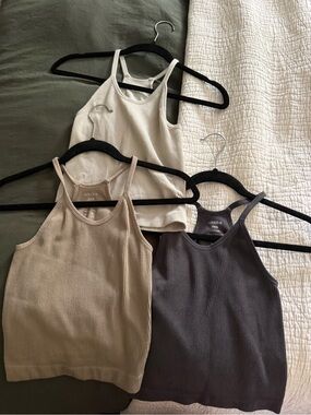Ribbed Racerback Tank Top - Cream, Beige, Charcoal by adidas